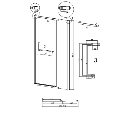 Дверь в нишу Grossman Pragma 100.K33.03.100.32.00 (100х195) золото сатин,стекло прозрачное,распашная