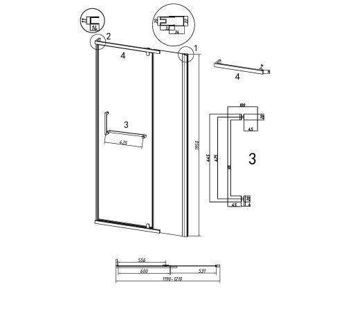 Дверь в нишу Grossman Pragma 100.K33.03.120.42.00 (120х195) графит сатин,стекло прозрачное,распашная