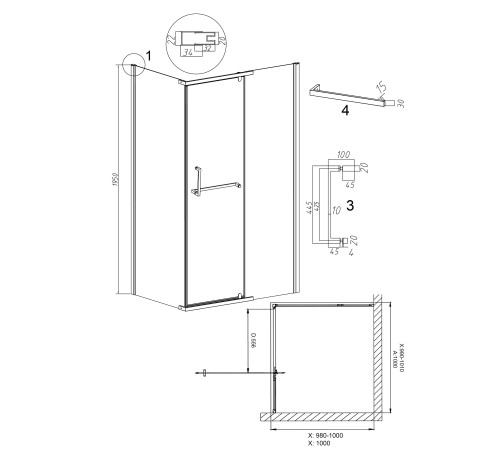 Душевое ограждение Grossman Pragma 100.K33.03.100.21.00-200.K33.03.100.21.00 (100х100х195) раздвижная,черный матовый,стекло прозрачное