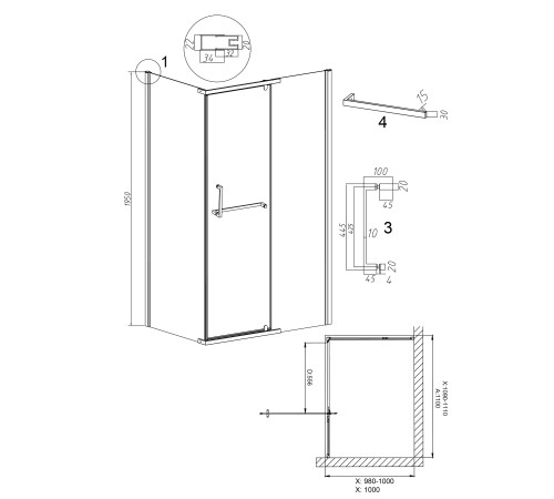 Душевое ограждение Grossman Pragma 100.K33.03.110.21.02-200.K33.03.100.21.02 (110х100х195) раздвижная(левая),черный матовый,стекло шиншилла