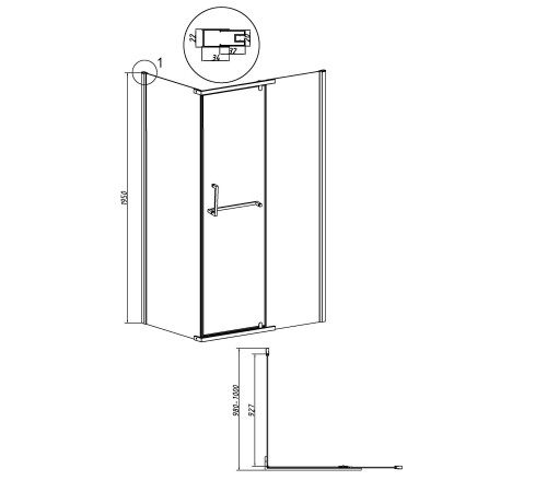 Боковая стенка Grossman Pragma 200.K33.03.100.42.00 (100х195) графит сатин,стекло прозрачное