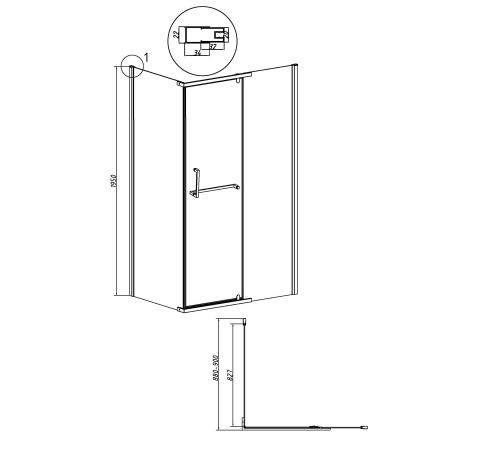 Боковая стенка Grossman Pragma 200.K33.03.90.42.00 (90х195) графит сатин,стекло прозрачное
