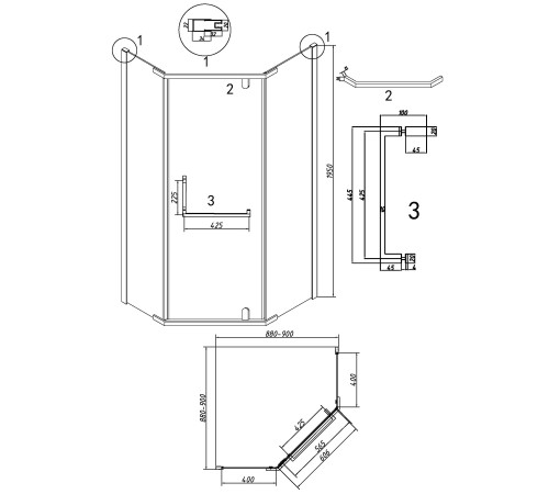 Душевое ограждение Grossman Pragma 302.K33.03.9090.10.02 (90х90х195) трапеция,распашная,хром,стекло шиншилла