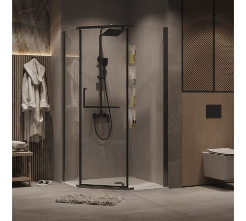 Душевое ограждение Grossman Pragma 302.K33.03.9090.42.00 (90х90х195) трапеция,распашная,графит сатин,стекло прозрачное