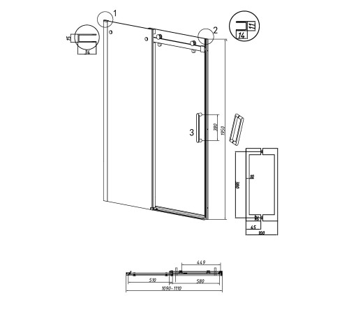 Дверь в нишу Grossman Classic 100.K33.04.110.21.00 (110х195) черный матовый,стекло прозрачное,раздвижная