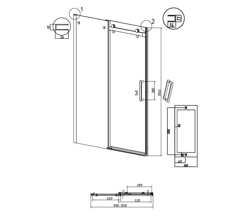 Дверь в нишу Grossman Classic 100.K33.04.100.21.10 (100х195) черный матовый,стекло тонированное,раздвижная