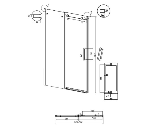 Дверь в нишу Grossman Classic 100.K33.04.150.21.10 (150х195) черный матовый,стекло тонированное,раздвижная