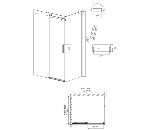 Душевое ограждение Grossman Classic 100.K33.04.100.32.00-200.K33.04.100.32.00 (100х100х195) раздвижная,золото сатин,стекло прозрачное