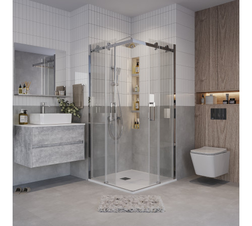 Душевое ограждение Grossman Classic 300.K33.04.1010.10.00 (100х100х195) квадрат,раздвижная,хром,стекло прозрачное