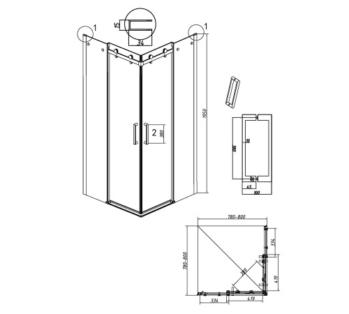 Душевое ограждение Grossman Classic 300.K33.04.8080.10.00 (80х80х195) квадрат,раздвижная,хром,стекло прозрачное
