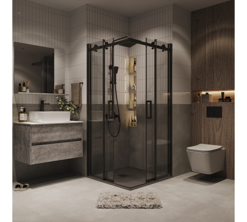 Душевое ограждение Grossman Classic 300.K33.04.9090.21.00 (90х90х195) квадрат,раздвижная,черный матовый,стекло прозрачное