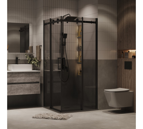 Душевое ограждение Grossman Classic 300.K33.04.1010.21.10 (100х195) квадрат,раздвижная,черный матовый,стекло тонированное