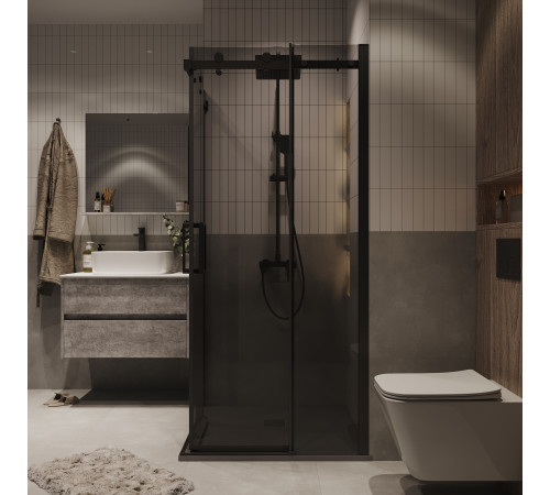 Душевое ограждение Grossman Classic 300.K33.04.1010.21.10 (100х195) квадрат,раздвижная,черный матовый,стекло тонированное