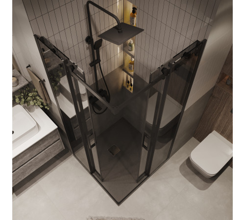 Душевое ограждение Grossman Classic 300.K33.04.1010.21.10 (100х195) квадрат,раздвижная,черный матовый,стекло тонированное