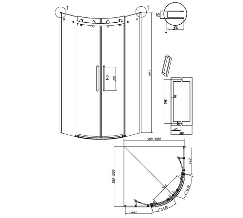 Душевое ограждение Grossman Classic 301.K33.04.9090.10.00 (90х90х195) четверть круга,раздвижная,хром,стекло прозрачное