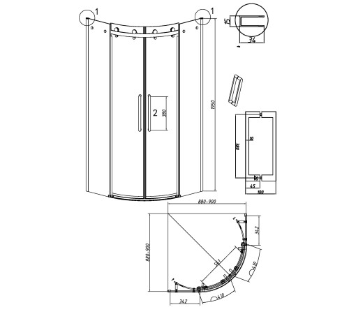 Душевое ограждение Grossman Classic 301.K33.04.1010.21.00 (100х100х195) четверть круга,раздвижная,черный матовый,стекло прозрачное