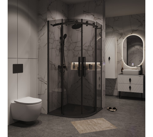 Душевое ограждение Grossman Classic 301.K33.04.1010.21.10 (100х100х195) четверть круга,раздвижная,черный матовый,стекло тонированное