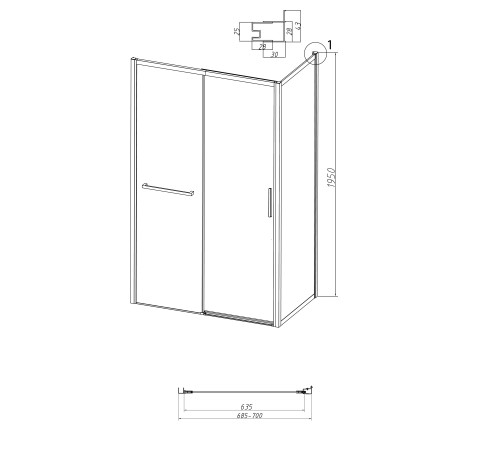 Боковая стенка Grossman Style 200.K33.05.70.10.00 (70х195) хром,стекло прозрачное