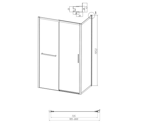 Боковая стенка Grossman Style 200.K33.05.80.10.00 (80х195) хром,стекло прозрачное