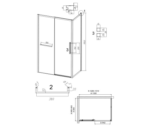 Душевое ограждение Grossman Style 100.K33.05.130.21.00- 200.K33.05.90.21.00 (130х90х195) раздвижная,черный матовый,стекло прозрачное
