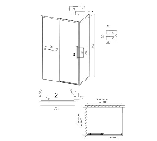 Душевое ограждение Grossman Style 100.K33.05.100.21.02-200.K33.05.100.21.02 (100х100х195) раздвижная(левая),черный матовый,стекло шиншилла