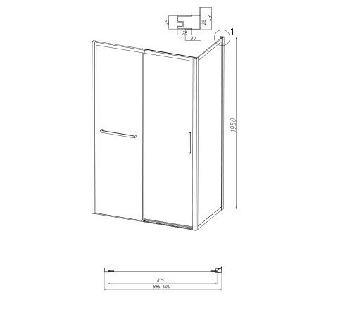 Боковая стенка Grossman Style 200.K33.05.90.21.10 (90х195) черный матовый,стекло тонированное