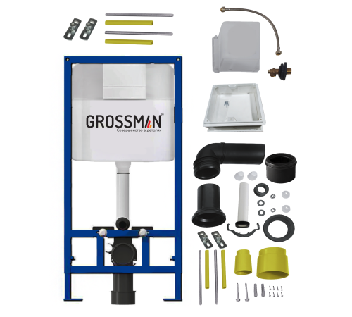 Комплект 2 в 1: Grossman инсталляция Cosmo 900.T1.01.00+клавиша смыва 800.T1.02.110.110 хром матовая