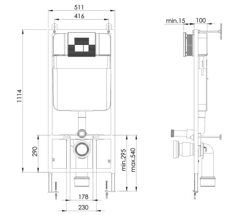 Комплект 2 в 1: Grossman инсталляция Cosmo 900.T1.01.00+клавиша смыва 800.T1.02.110.110 хром матовая