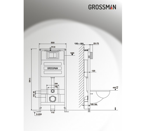 Комплект 3 в 1: Grossman инсталляция 900.K31.01.000+клавиша 700.K31.01.210.210 черный матовый+унитаз GR-4411SQ