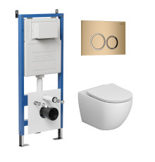 Комплект 3 в 1: Grossman инсталляция 900.K31.01.000+клавиша 700.K31.01.310.310 золото матовый+унитаз GR-4411S