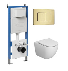 Комплект 3 в 1: Grossman инсталляция 900.K31.01.000+клавиша 700.K31.04.32M.32M золото сатиновый+унитаз GR-4411S