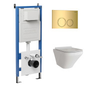 Комплект 3 в 1: Grossman инсталляция 900.K31.01.000+клавиша 700.K31.01.300.300 золото глянцевый+унитаз GR-4440S