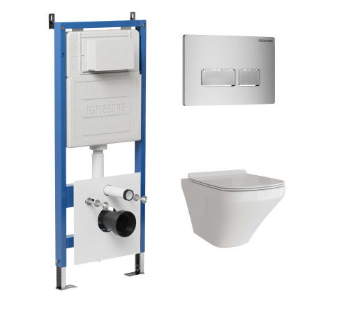 Комплект 3 в 1: Grossman инсталляция 900.K31.01.000+клавиша 700.K31.03.110.110 хром матовый+унитаз GR-4440S