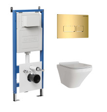 Комплект 3 в 1: Grossman инсталляция 900.K31.01.000+клавиша 700.K31.03.300.300 золото глянцевый+унитаз GR-4440S