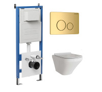 Комплект 3 в 1: Grossman инсталляция 900.K31.01.000+клавиша 700.K31.05.30M.30M золото глянцевый+унитаз GR-4440S