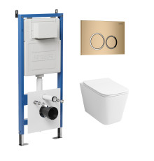 Комплект 3 в 1: Grossman инсталляция 900.K31.01.000+клавиша 700.K31.01.310.310 золото матовый+унитаз GR-4441S