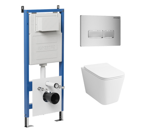 Комплект 3 в 1: Grossman инсталляция 900.K31.01.000+клавиша 700.K31.03.110.110 хром матовый+унитаз GR-4441S