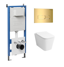 Комплект 3 в 1: Grossman инсталляция 900.K31.01.000+клавиша 700.K31.03.300.300 золото глянцевый+унитаз GR-4441S