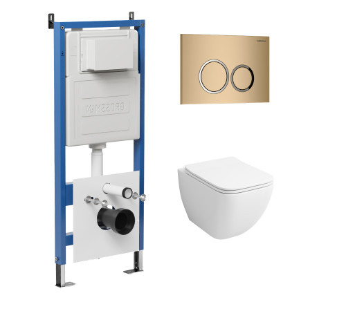 Комплект 3 в 1: Grossman инсталляция 900.K31.01.000+клавиша 700.K31.01.310.310 золото матовый+унитаз GR-4447S