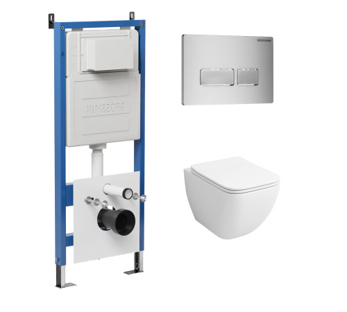 Комплект 3 в 1: Grossman инсталляция 900.K31.01.000+клавиша 700.K31.03.110.110 хром матовый+унитаз GR-4447S