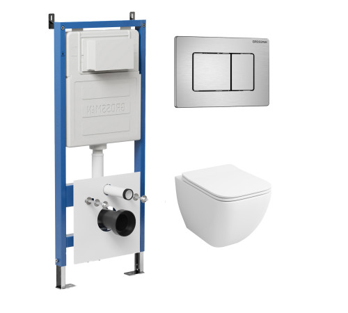 Комплект 3 в 1: Grossman инсталляция 900.K31.01.000+клавиша 700.K31.04.12M.12M хром сатиновый+унитаз GR-4447S