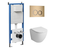 Комплект 3 в 1: Grossman инсталляция 900.K31.01.000+клавиша 700.K31.01.310.310 золото матовый+унитаз GR-4455SQ