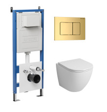 Комплект 3 в 1: Grossman инсталляция 900.K31.01.000+клавиша 700.K31.04.30M.30M золото глянцевый+унитаз GR-4455S