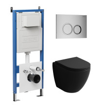 Комплект 3 в 1: Grossman инсталляция 900.K31.01.000+клавиша 700.K31.01.110.110 хром матовый+унитаз GR-4455BMSQ