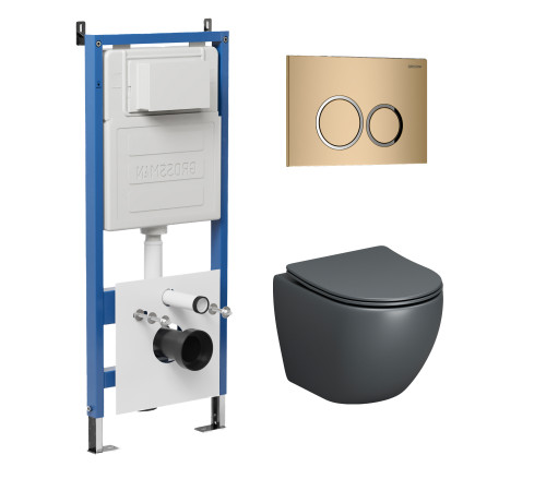 Комплект 3 в 1: Grossman инсталляция 900.K31.01.000+клавиша 700.K31.01.310.310 золото матовый+унитаз GR-4455GMS