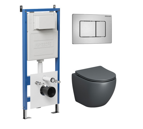 Комплект 3 в 1: Grossman инсталляция 900.K31.01.000+клавиша 700.K31.04.12M.12M хром сатиновый+унитаз GR-4455GMS