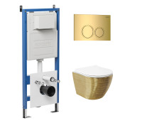 Комплект 3 в 1: Grossman инсталляция 900.K31.01.000+клавиша 700.K31.01.300.300 золото глянцевый+унитаз GR-4455GWS