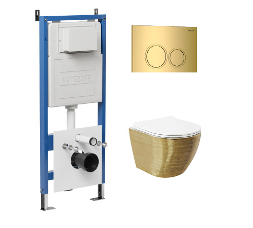 Комплект 3 в 1: Grossman инсталляция 900.K31.01.000+клавиша 700.K31.01.300.300 золото глянцевый+унитаз GR-4455GWS