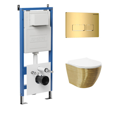 Комплект 3 в 1: Grossman инсталляция 900.K31.01.000+клавиша 700.K31.03.300.300 золото глянцевый+унитаз GR-4455GWS