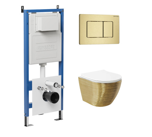 Комплект 3 в 1: Grossman инсталляция 900.K31.01.000+клавиша 700.K31.04.32M.32M золото сатиновый+унитаз GR-4455GWS